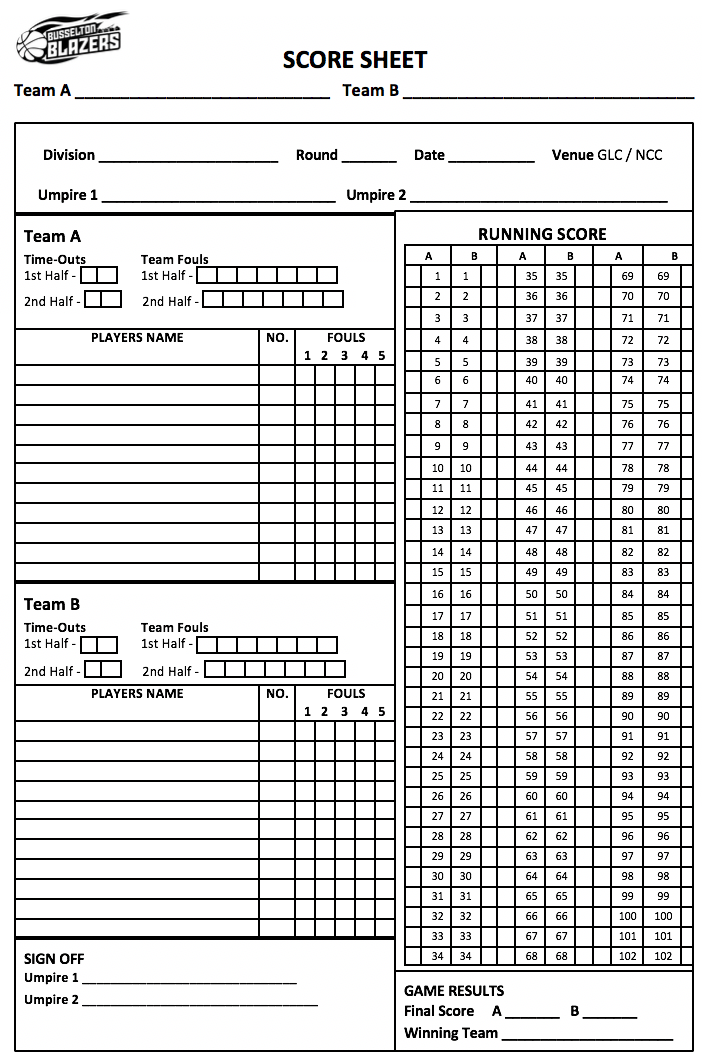 MANUAL SCORE SHEETS | Busselton Amateur Basketball AssociationBusselton ...